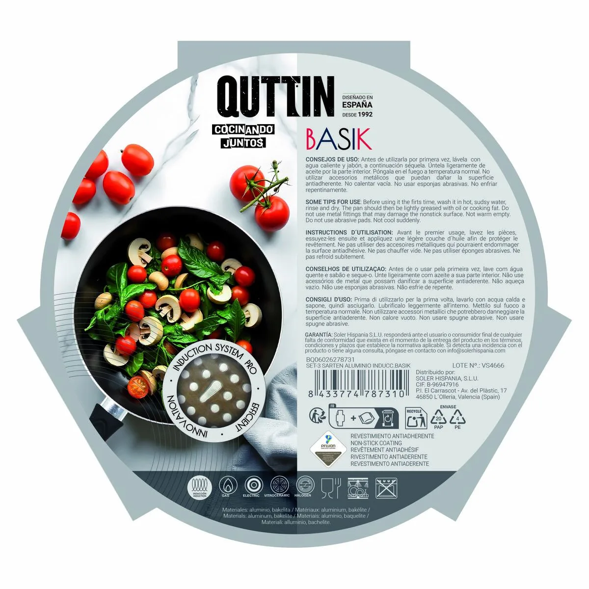 SET DE SARTENES QUTTIN ALUMINIO 24 CM 3 PIEZAS (4 UNIDADES)