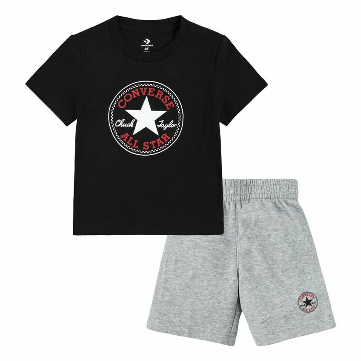 CONJUNTO DEPORTIVO PARA NIÑOS CONVERSE CORE TEE FT SHORT NEGRO GRIS BEBÉS