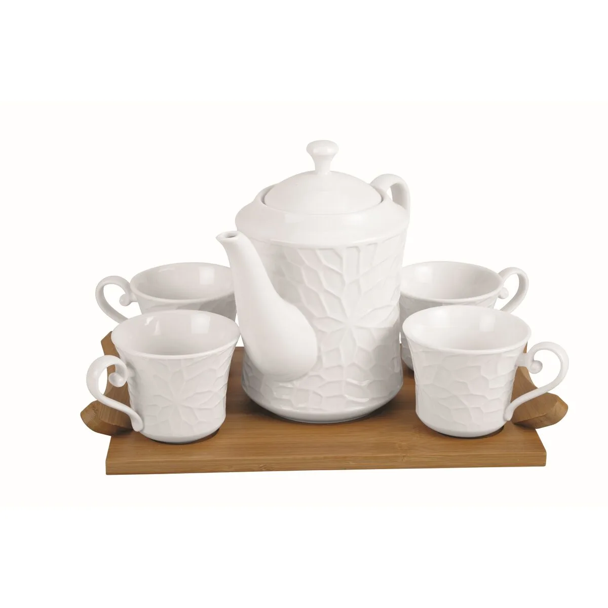 JUEGO DE TAZAS DE CAFÉ HOME ESPRIT BLANCO BAMBÚ PORCELANA