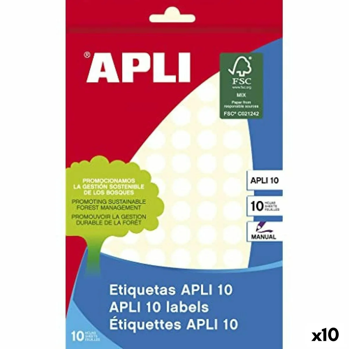 ETIQUETAS ADHESIVAS APLI BLANCO 10 HOJAS Ø 1 CM (10 UNIDADES)