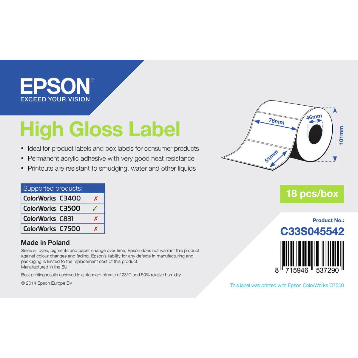 ETIQUETAS PARA IMPRESORA EPSON C33S045542