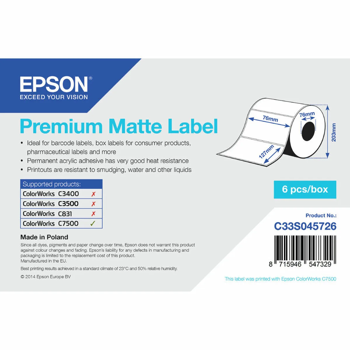 ETIQUETAS PARA IMPRESORA EPSON C33S045726 BLANCO (1 UNIDAD)