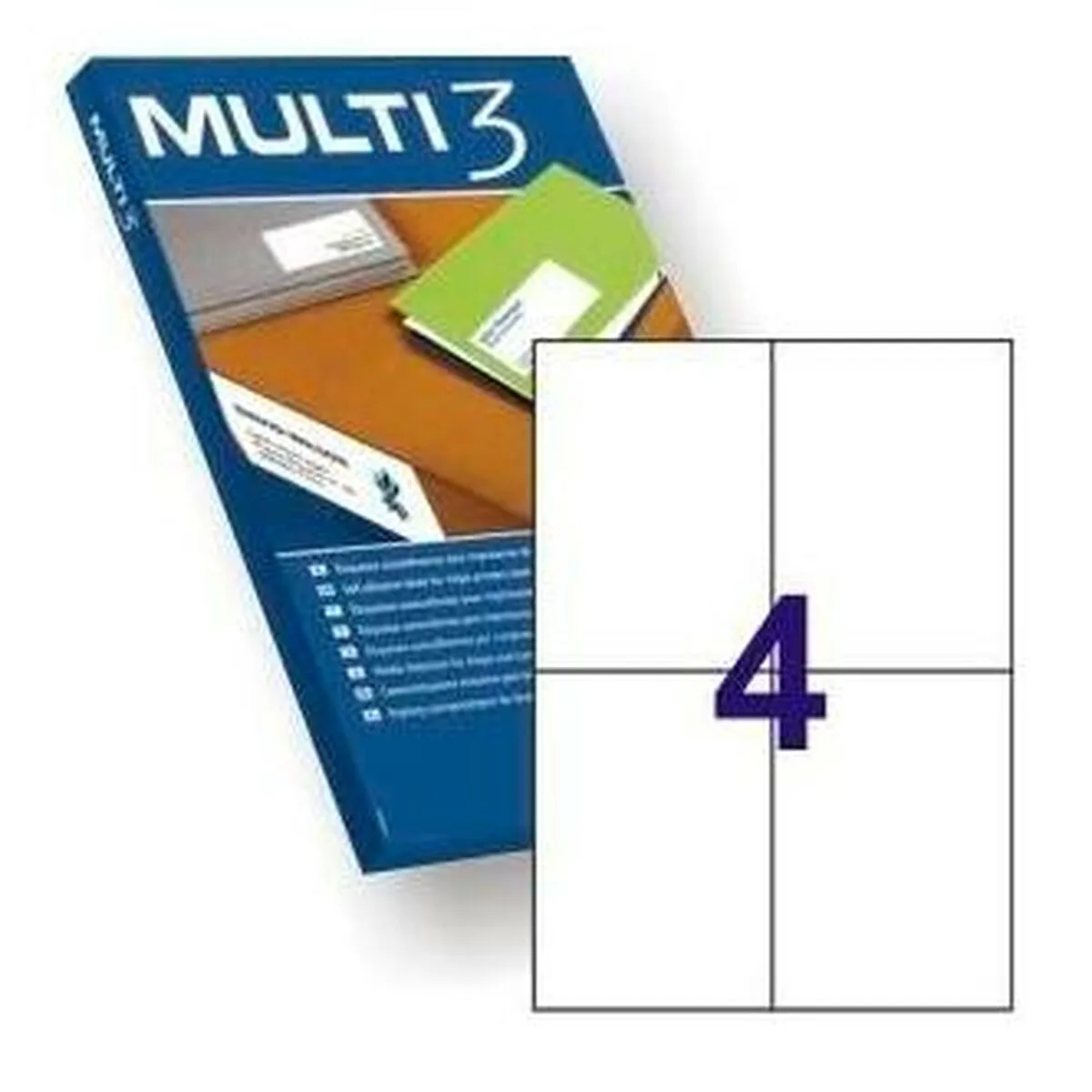 ETIQUETAS PARA IMPRESORA MULTI 3 BLANCO RECTO 100 HOJAS 105 X 148 MM (4 UNIDADES)