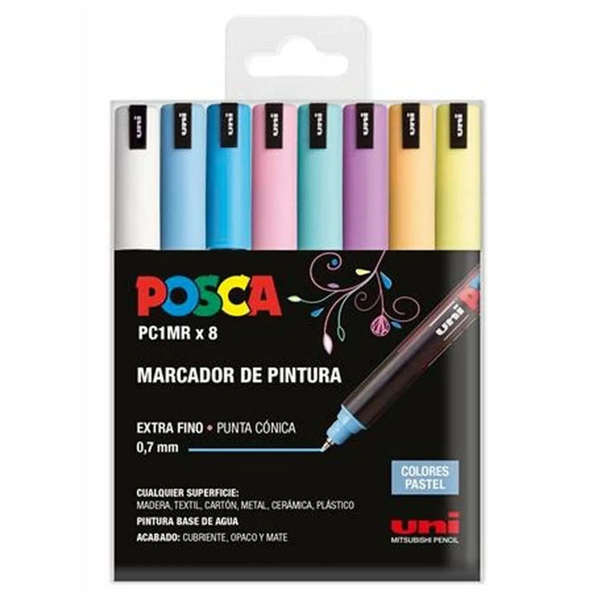 ROTULADOR DE PINTURA ACRÍLICA POSCA PC-1MR/8C PASTEL 0,7 MM 8 PIEZAS