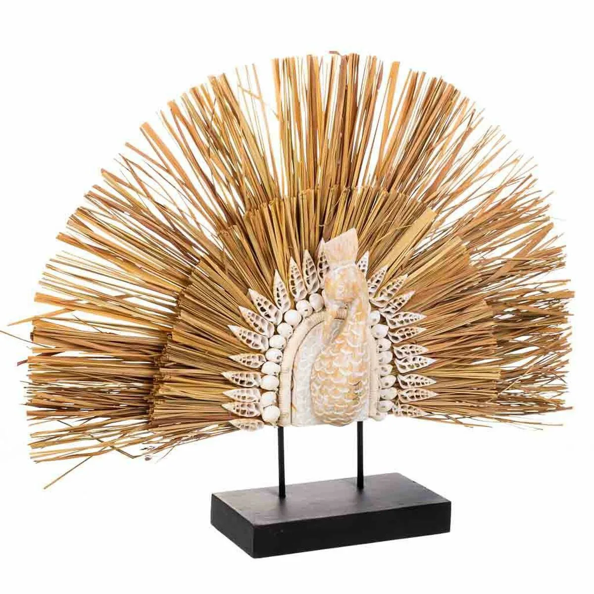 FIGURA DECORATIVA ALEXANDRA HOUSE LIVING NEGRO NATURAL PAVO REAL 53 X 12 X 64 CM