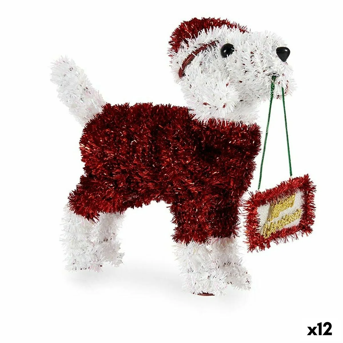 FIGURA DECORATIVA PERRO ESPUMILLÓN BLANCO ROJO POLIPROPILENO PET 9 X 23 X 29,5 CM (12 UNIDADES)