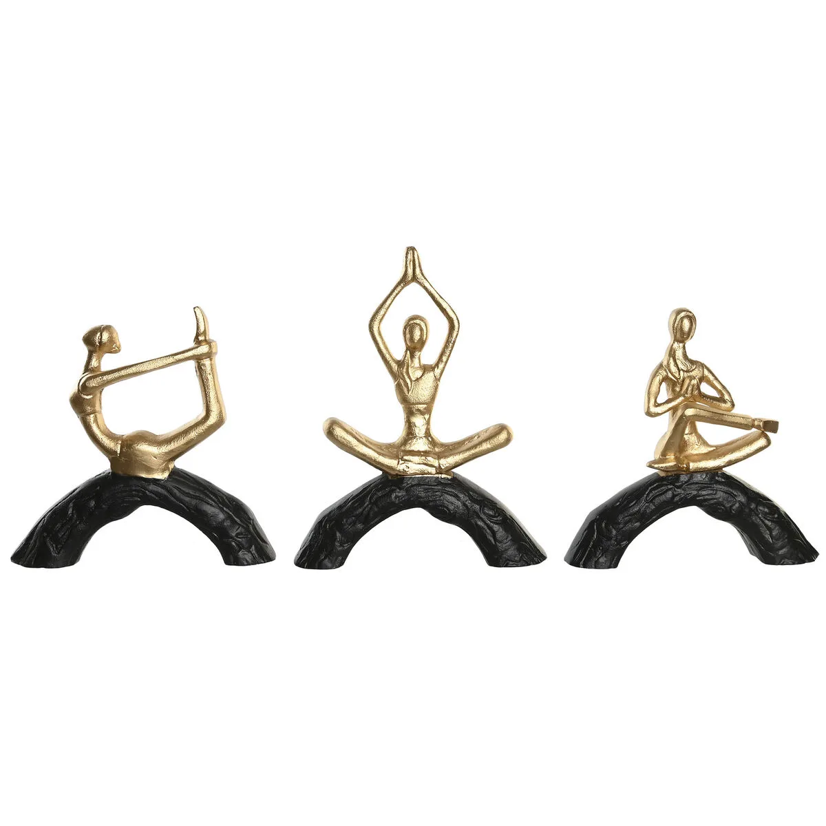 FIGURA DECORATIVA DKD HOME DECOR 28 X 7 X 35 CM 28 X 8 X 36 CM NEGRO DORADO YOGA (3 UNIDADES)