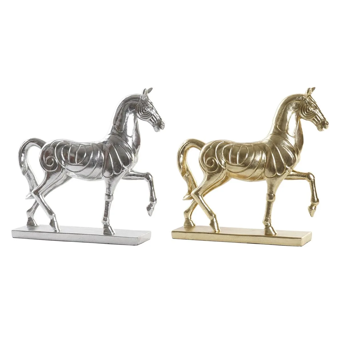 FIGURA DECORATIVA DKD HOME DECOR 34 X 9,5 X 33,5 CM CABALLO PLATEADO DORADO (2 UNIDADES)