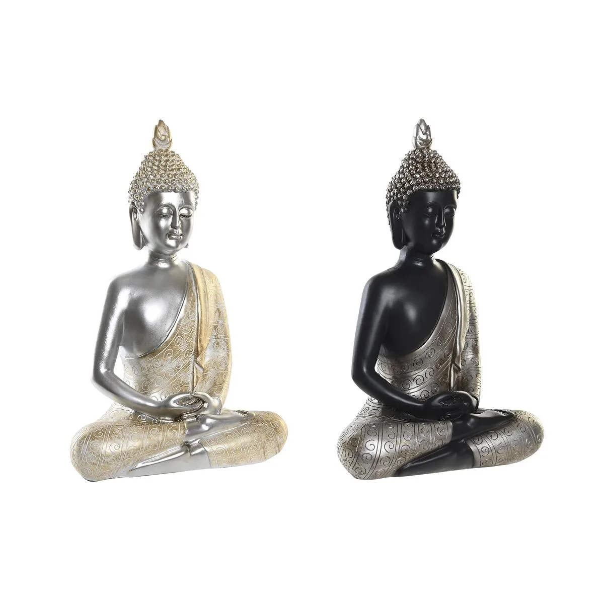 FIGURA DECORATIVA DKD HOME DECOR PLATEADO NEGRO DORADO BUDA RESINA ORIENTAL (26 X 15 X 40 CM) (2 UNIDADES)