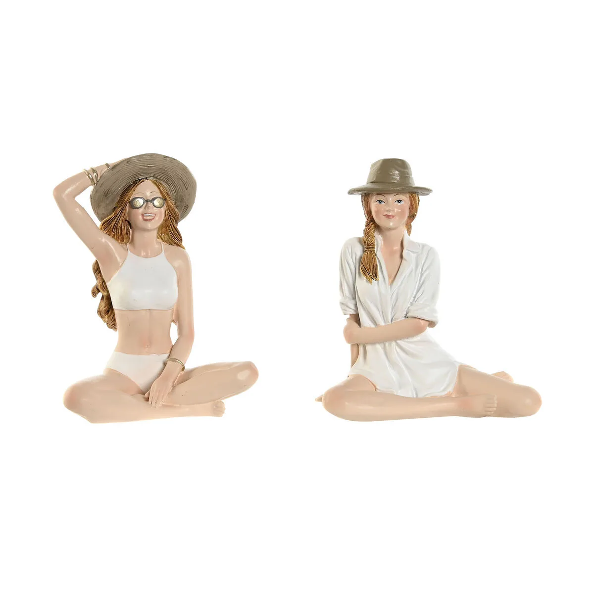 FIGURA DECORATIVA HOME ESPRIT BLANCO BEIGE MUJER MEDITERRÁNEO 9,5 X 7,5 X 13 CM (2 UNIDADES)