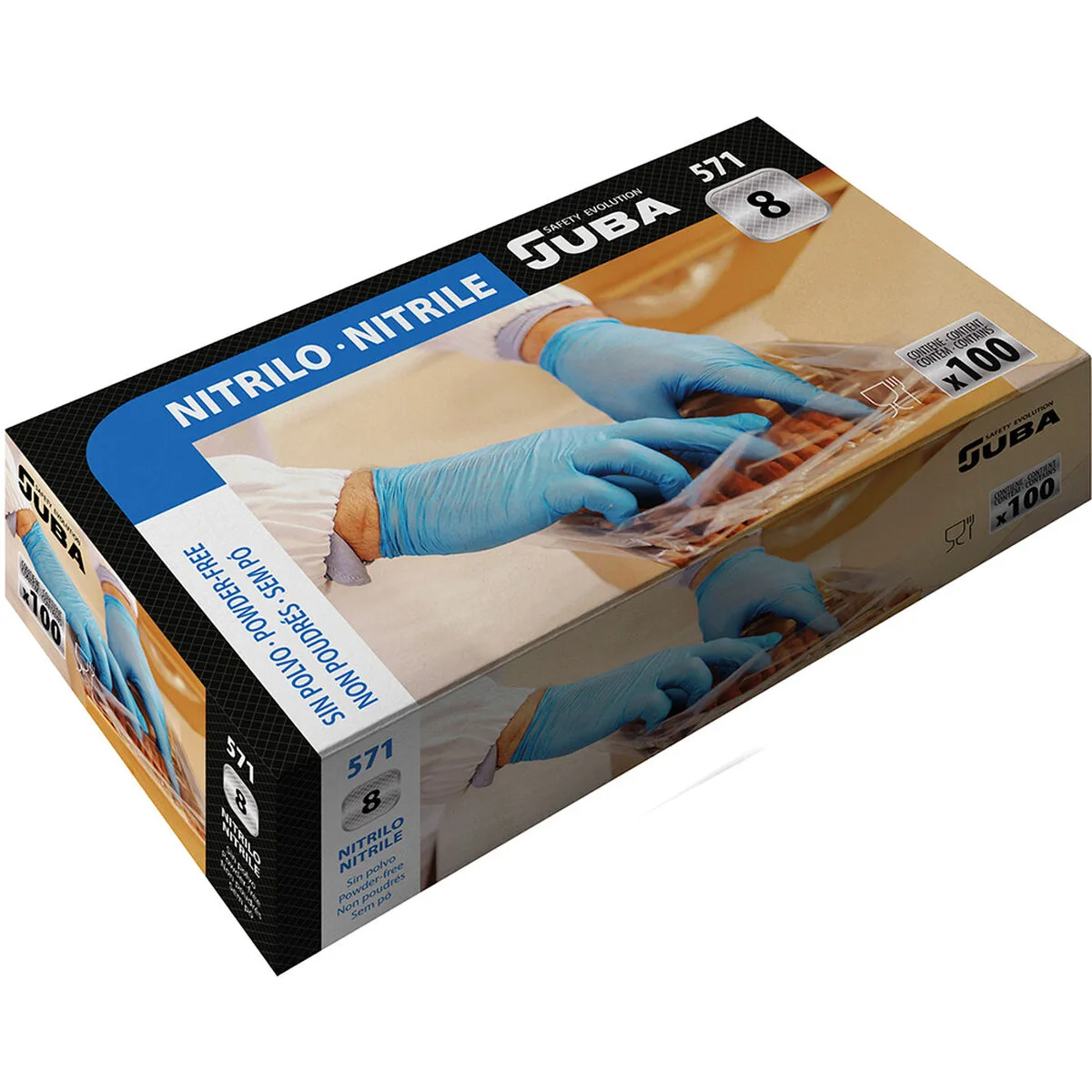 GUANTES DESECHABLES JUBA AZUL SIN POLVO CAJA (100 UNIDADES)