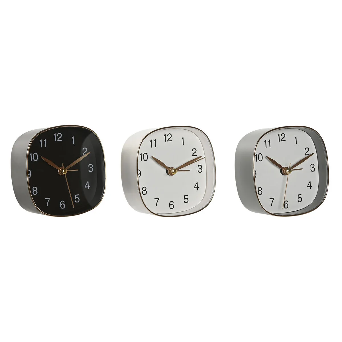 RELOJ DE MESA HOME ESPRIT BLANCO NEGRO GRIS DORADO MODERNO (3 UNIDADES)
