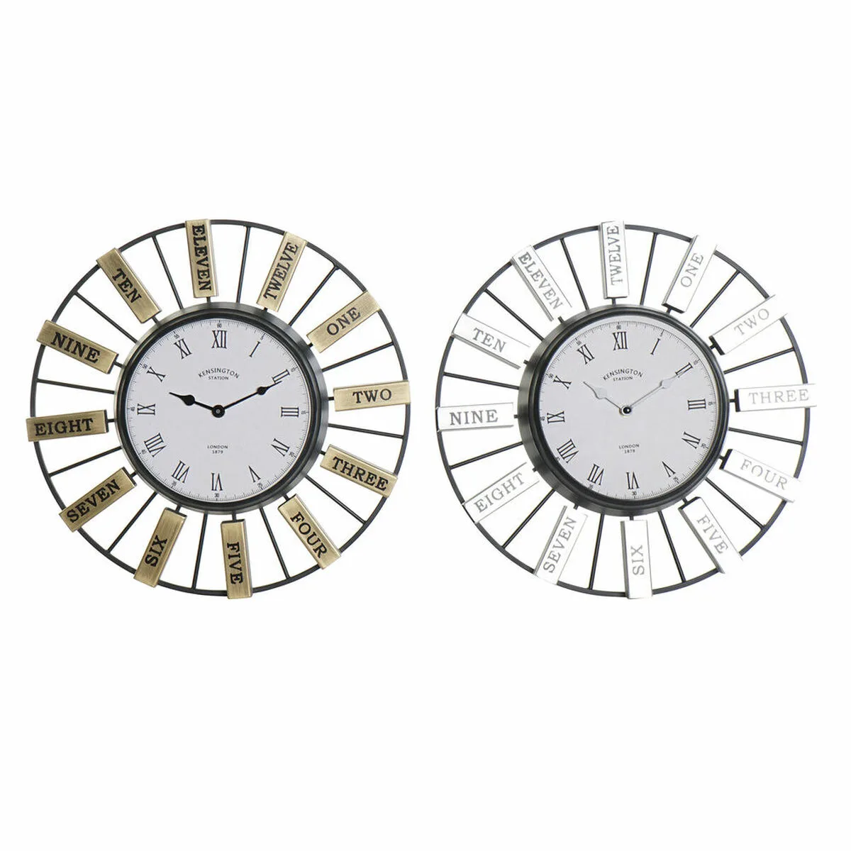 RELOJ DE PARED DKD HOME DECOR 40 X 6,4 X 40 CM CRISTAL PLATEADO DORADO HIERRO (2 UNIDADES)