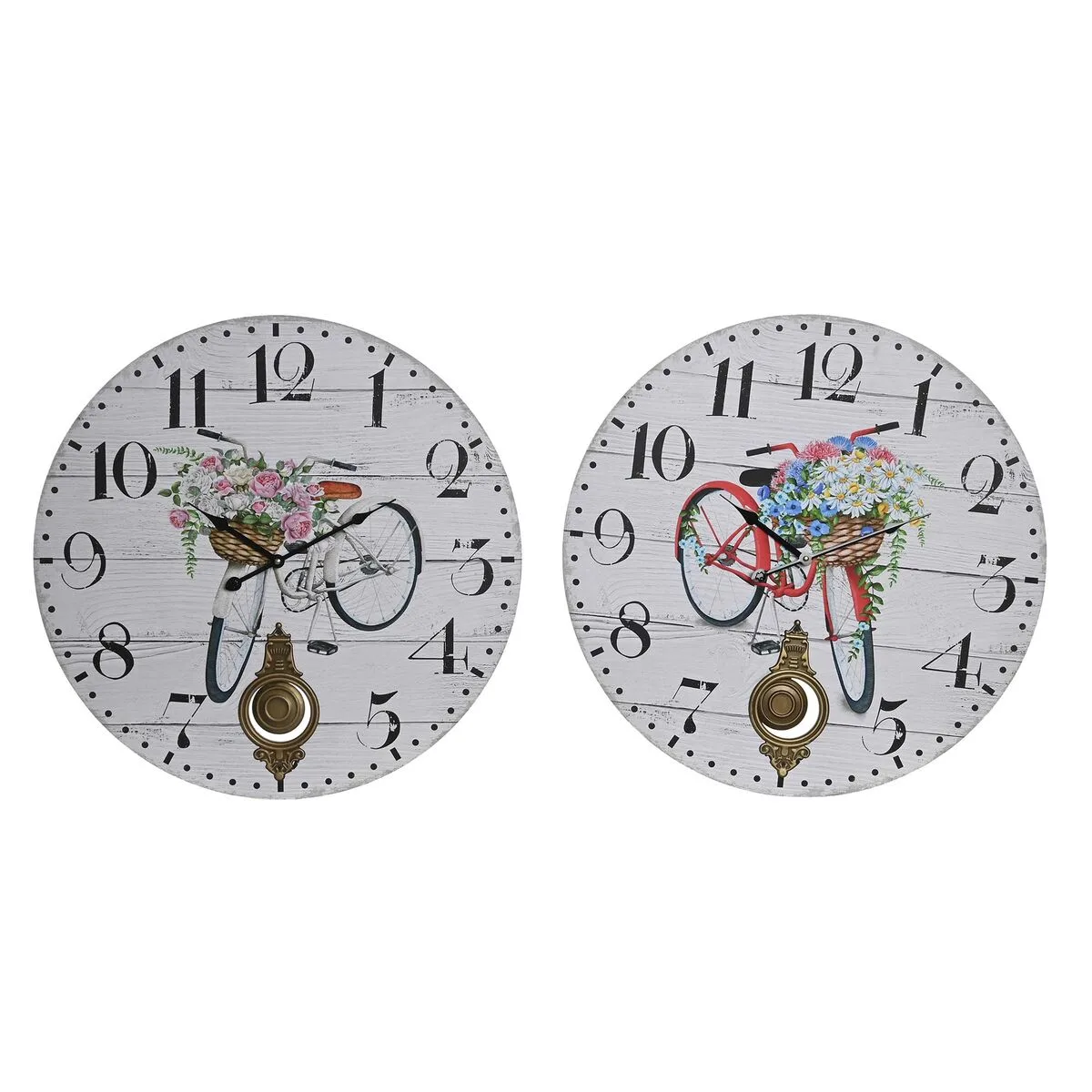 RELOJ DE PARED DKD HOME DECOR BICICLETA METAL MULTICOLOR MADERA MDF (2 UNIDADES) (58 X 4 X 58 CM)