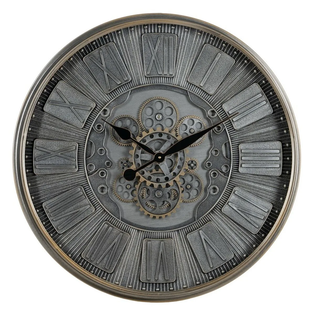 RELOJ DE PARED GRIS CRISTAL HIERRO 69,5 X 9 X 69,5 CM (3 UNIDADES)