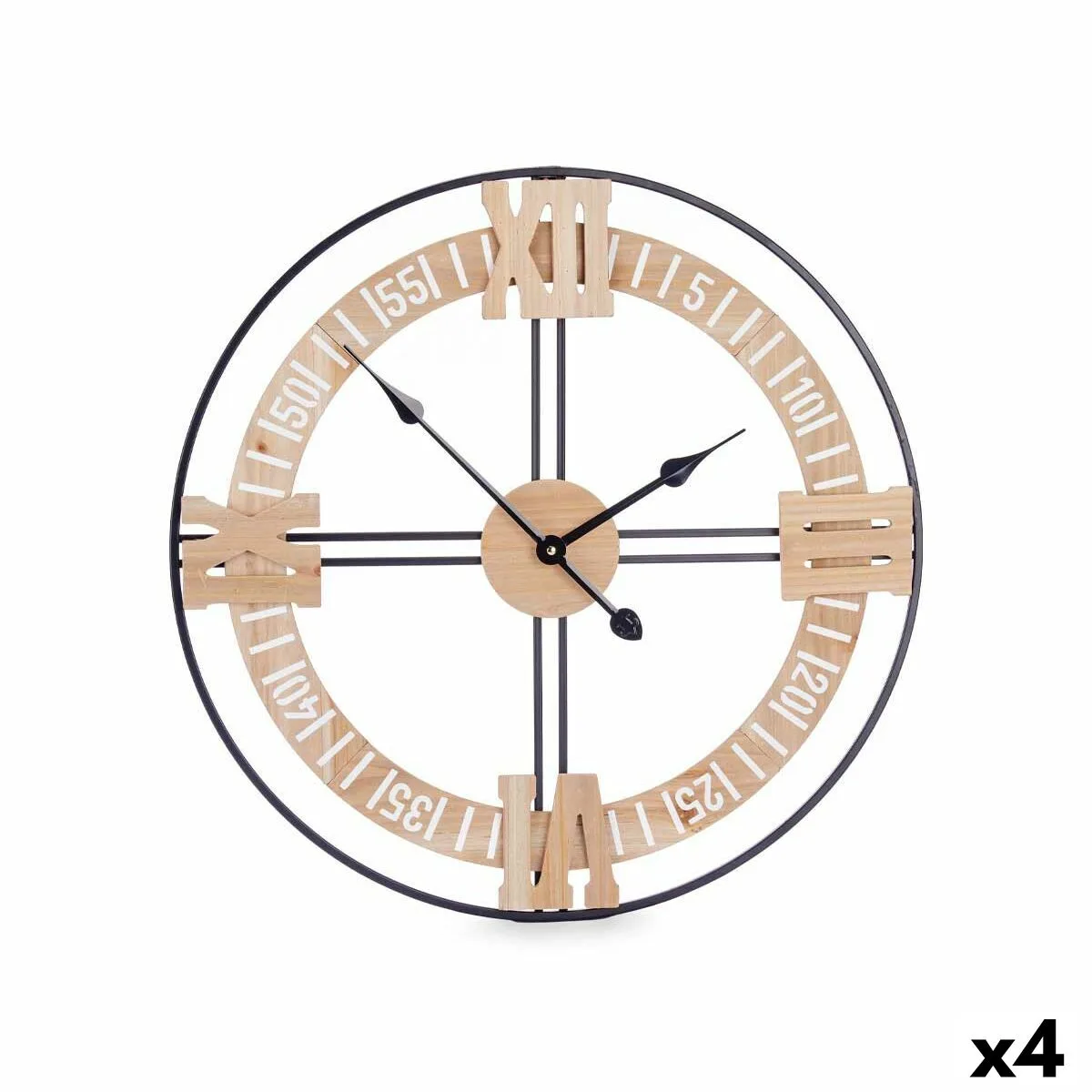 RELOJ DE PARED NEGRO METAL MADERA MDF 60 X 60 X 5 CM (4 UNIDADES)