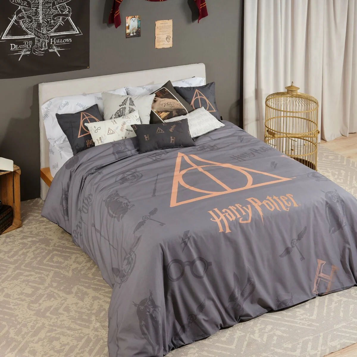 FUNDA NÓRDICA HARRY POTTER DEATHLY HALLOWS MULTICOLOR 175 HILOS 260 X 240 CM CAMA DE 180