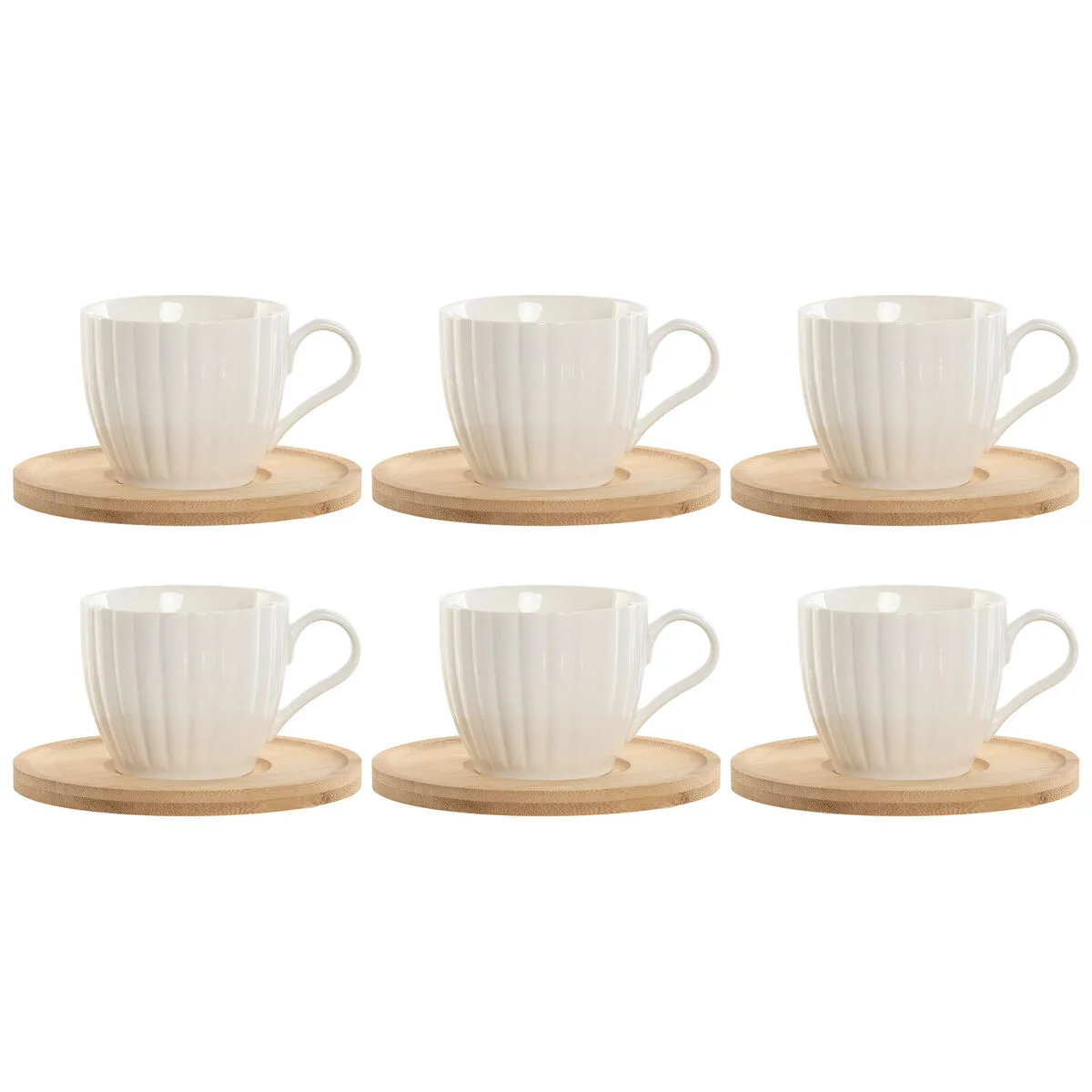 JUEGO DE 6 TAZAS CON PLATO HOME ESPRIT BLANCO NATURAL BAMBÚ PORCELANA 220 ML