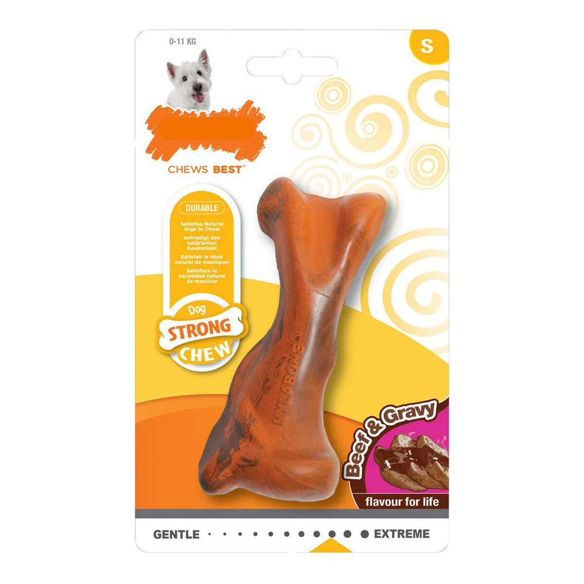 MORDEDOR DE PERRO NYLABONE STRONG CHEW SALSA CARNE GOMA TALLA S