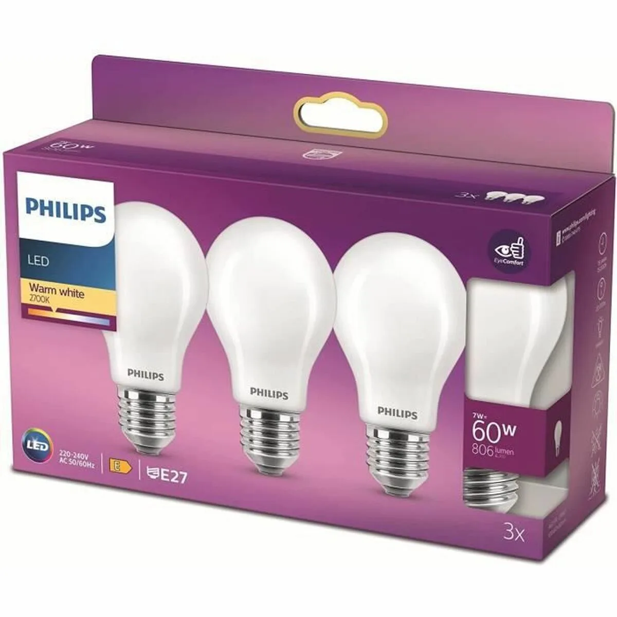 LÁMPARA LED PHILIPS BOMBILLA E 7 W 60 W 806 LM (2700K)