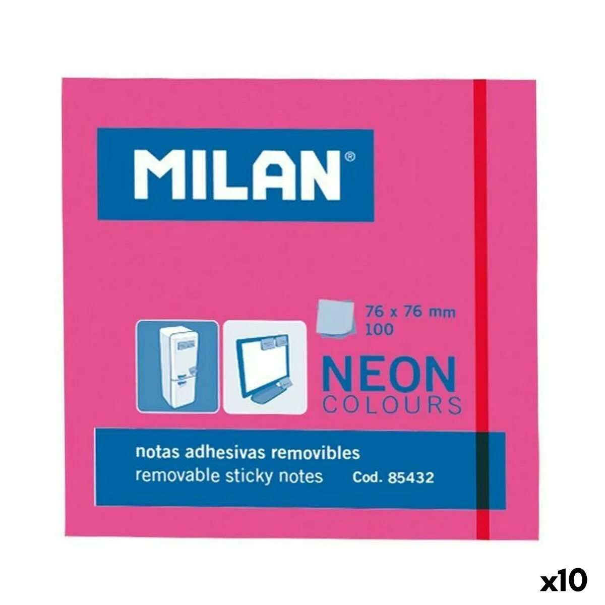 NOTAS ADHESIVAS MILAN ROSA 76 X 76 MM (10 UNIDADES)