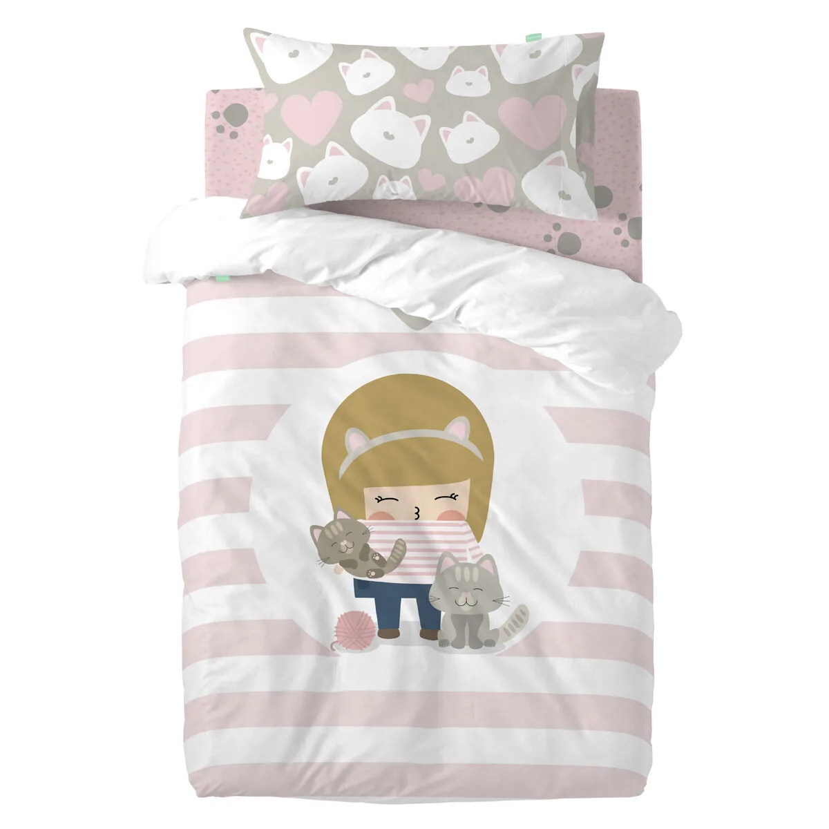 JUEGO DE FUNDA NÓRDICA HAPPYFRIDAY HAPPYNOIS KITTY MULTICOLOR CUNA DE BEBÉ 2 PIEZAS