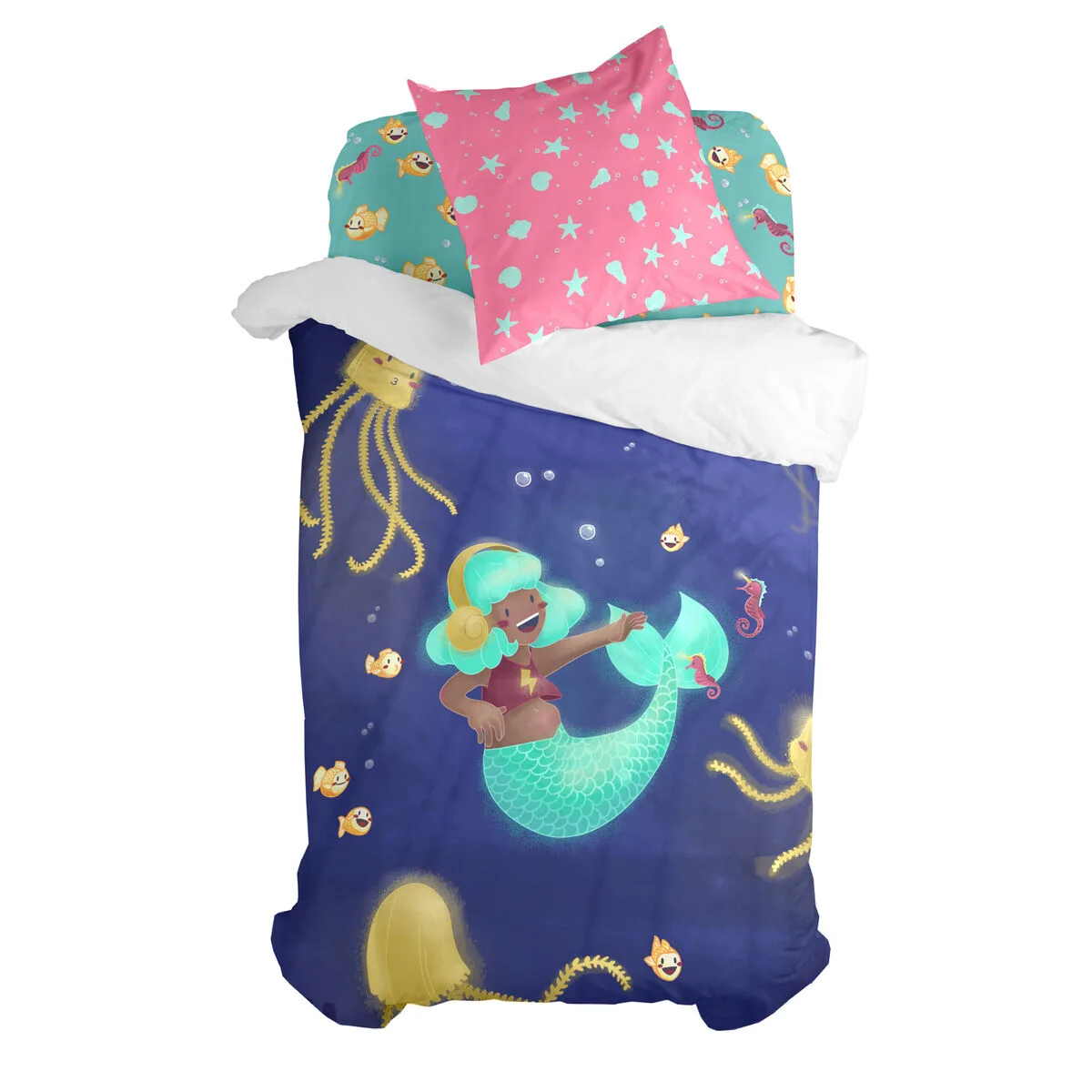 JUEGO DE FUNDA NÓRDICA HAPPYFRIDAY MR FOX HAPPY MERMAID MULTICOLOR CAMA DE 105 2 PIEZAS