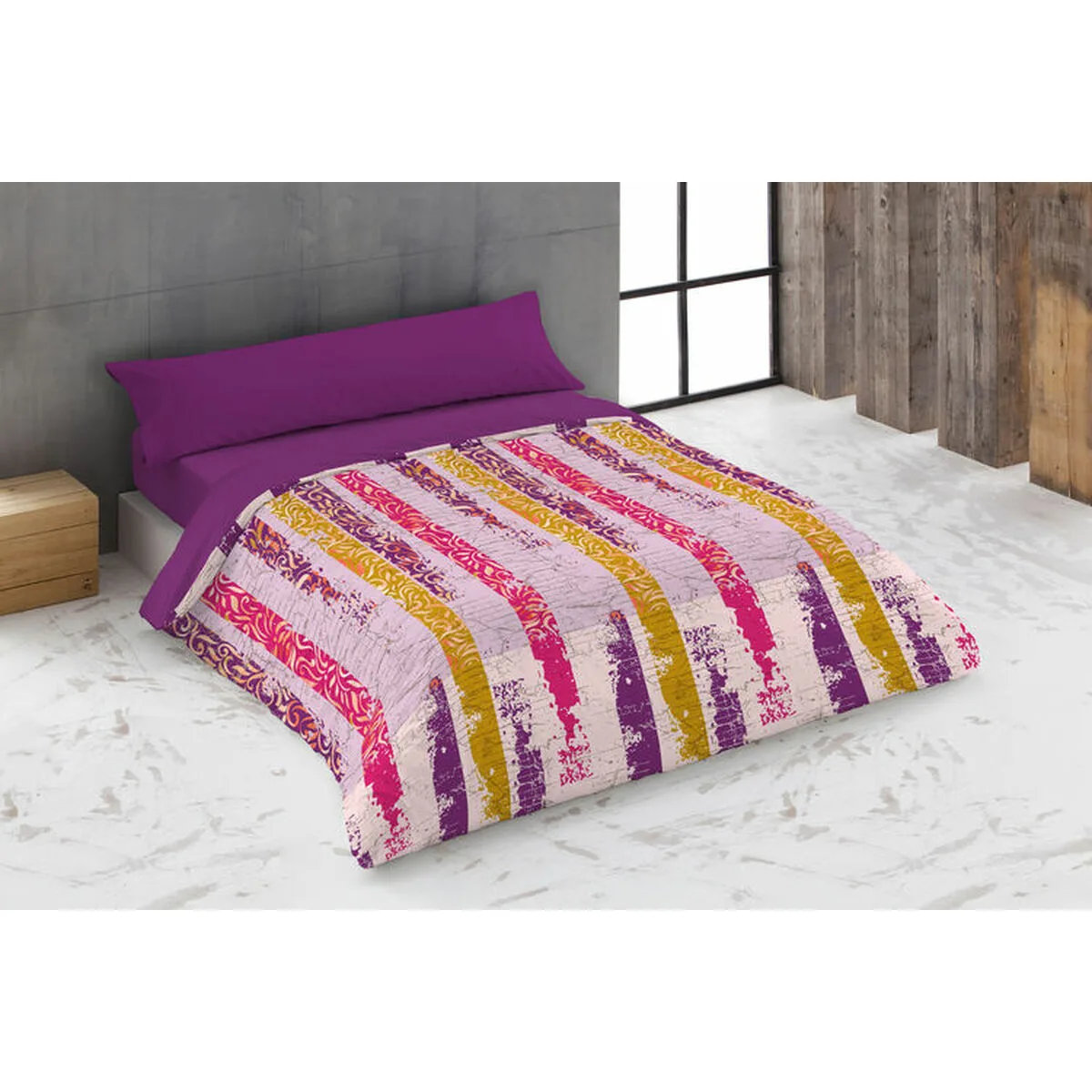 JUEGO DE FUNDA NÓRDICA HOSTELINE URBAN MALVA CAMA DE 180 260 X 240 CM 4 PIEZAS