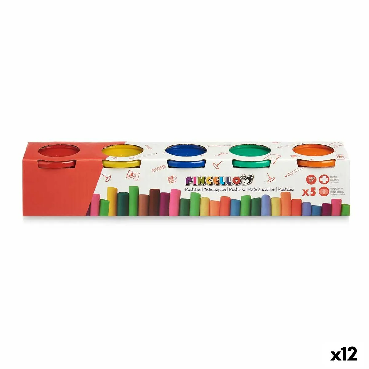 JUEGO DE PLASTILINA PINCELLO 503 AMARILLO AZUL ROJO VERDE NARANJA (12 UNIDADES)