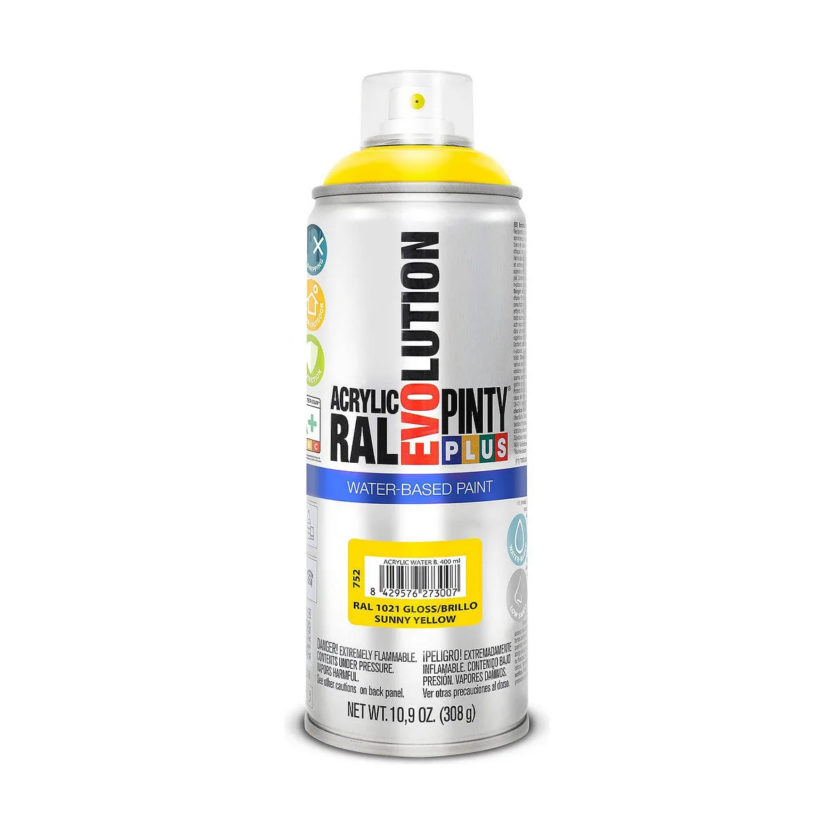 PINTURA EN SPRAY PINTYPLUS EVOLUTION RAL 1021 BASE DE AGUA SUNNY YELLOW 400 ML