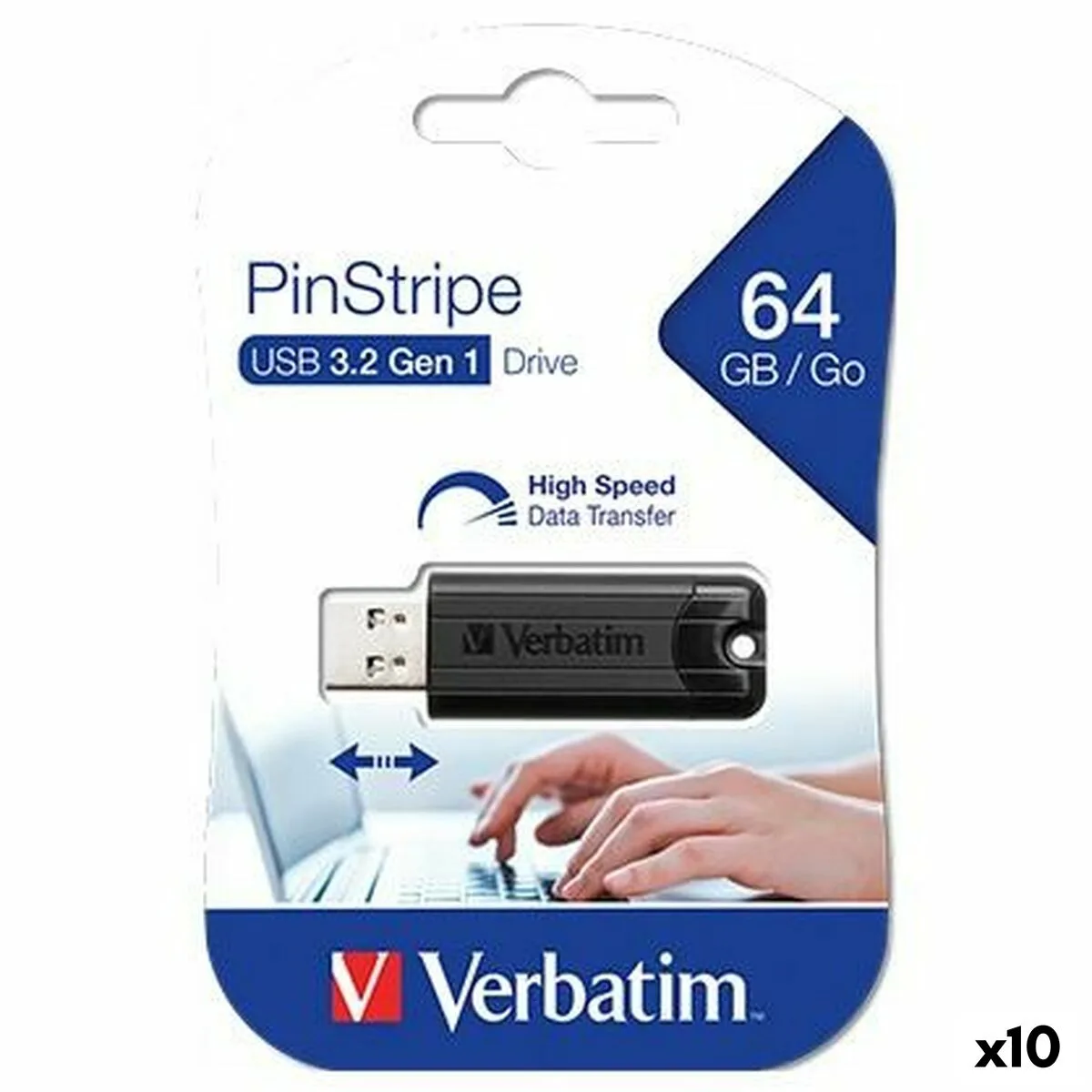 PENDRIVE VERBATIM PINSTRIPE NEGRO 64 GB (10 UNIDADES)