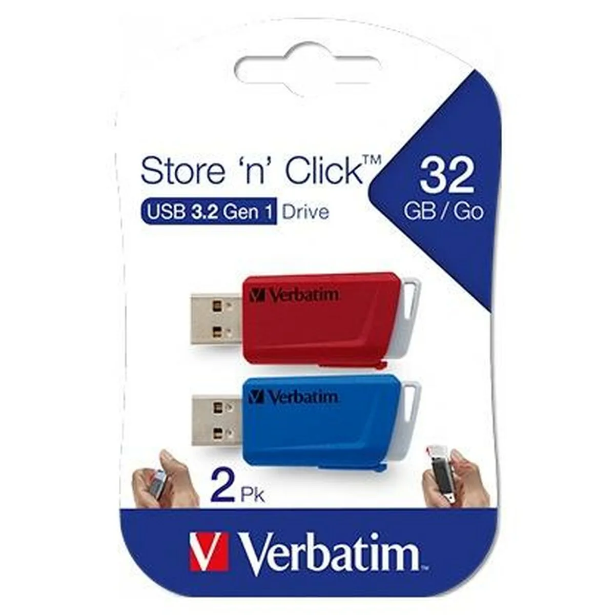 PENDRIVE VERBATIM STORE 'N' CLICK 2 PIEZAS AZUL MULTICOLOR 32 GB