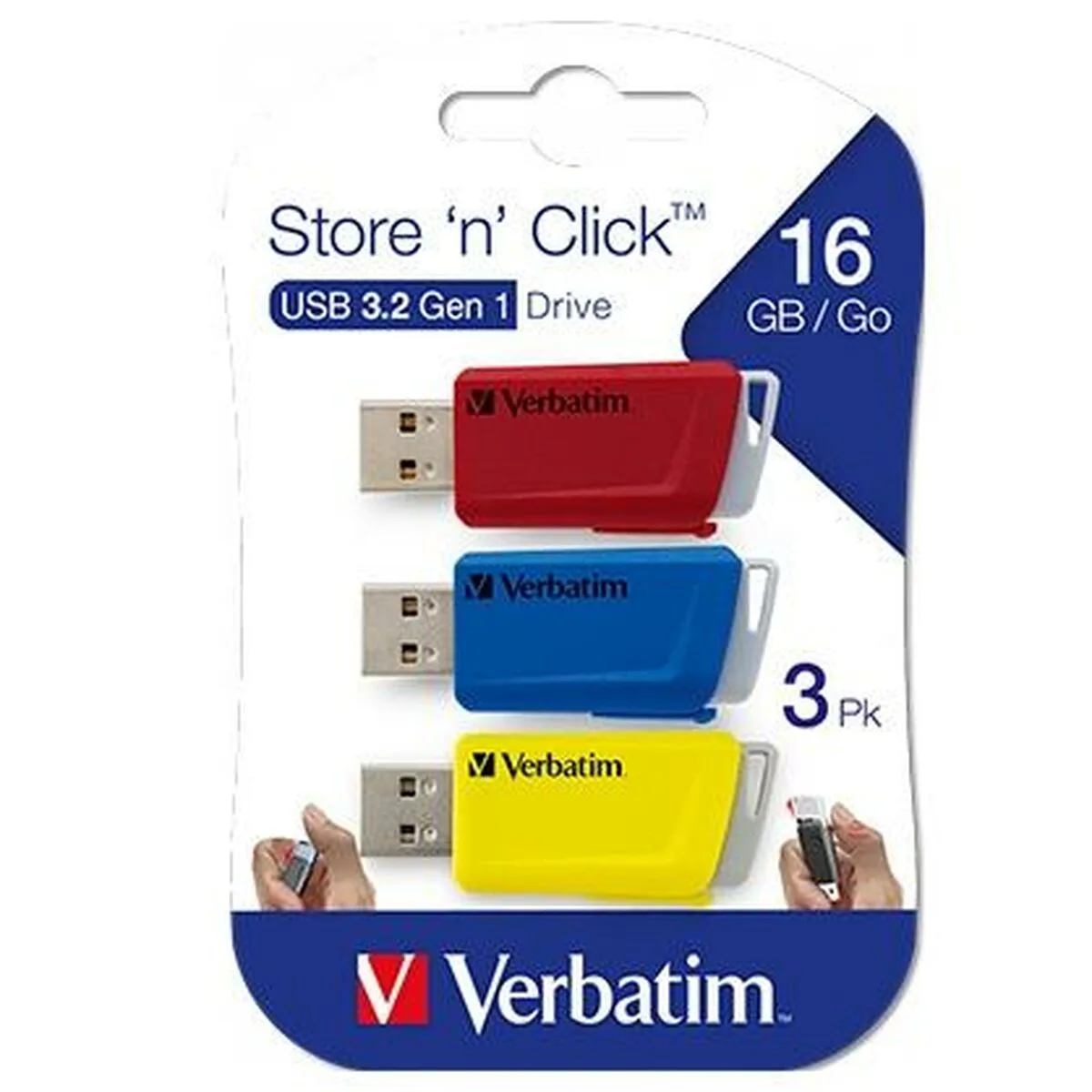 PENDRIVE VERBATIM STORE 'N' CLICK 3 PIEZAS MULTICOLOR 16 GB
