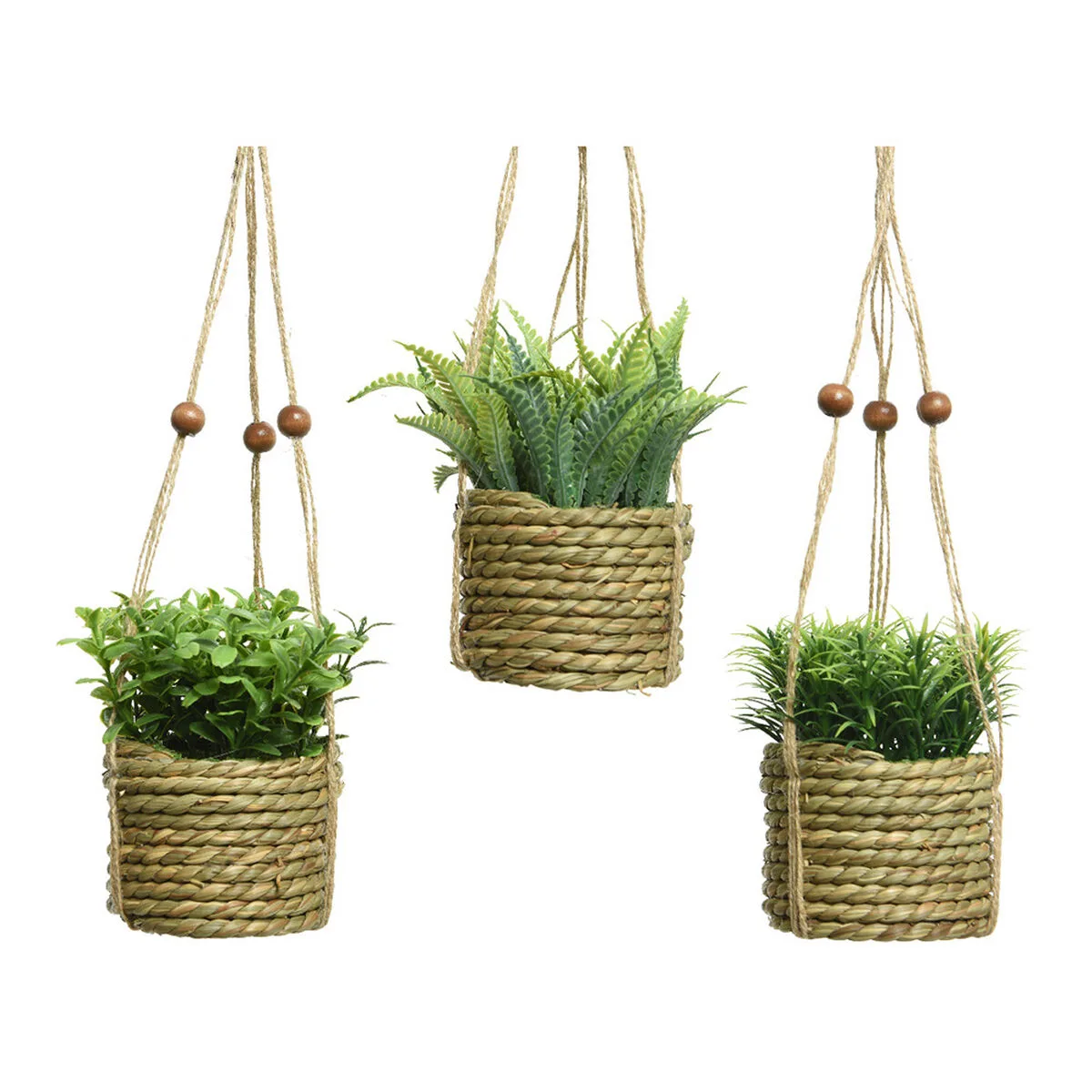 PLANTA DECORATIVA EVERLANDS 8 X 12 CM COLGANTE CUERDA VERDE PVC
