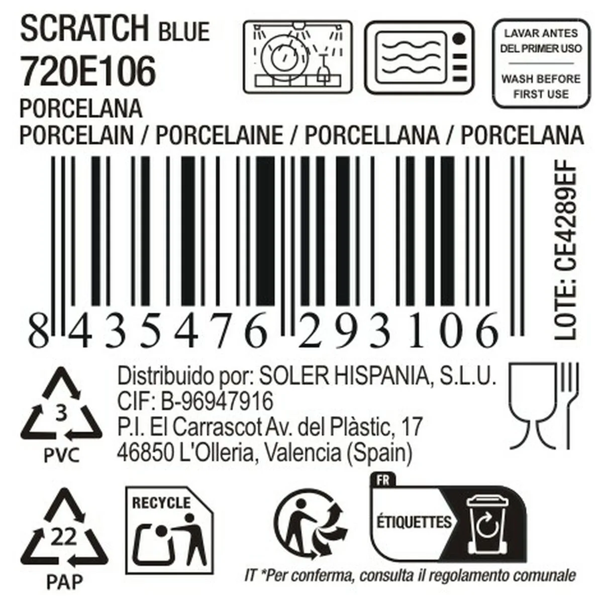 FUENTE DE COCINA LA MEDITERRÁNEA SCRATCH BLUE (8 UNIDADES)