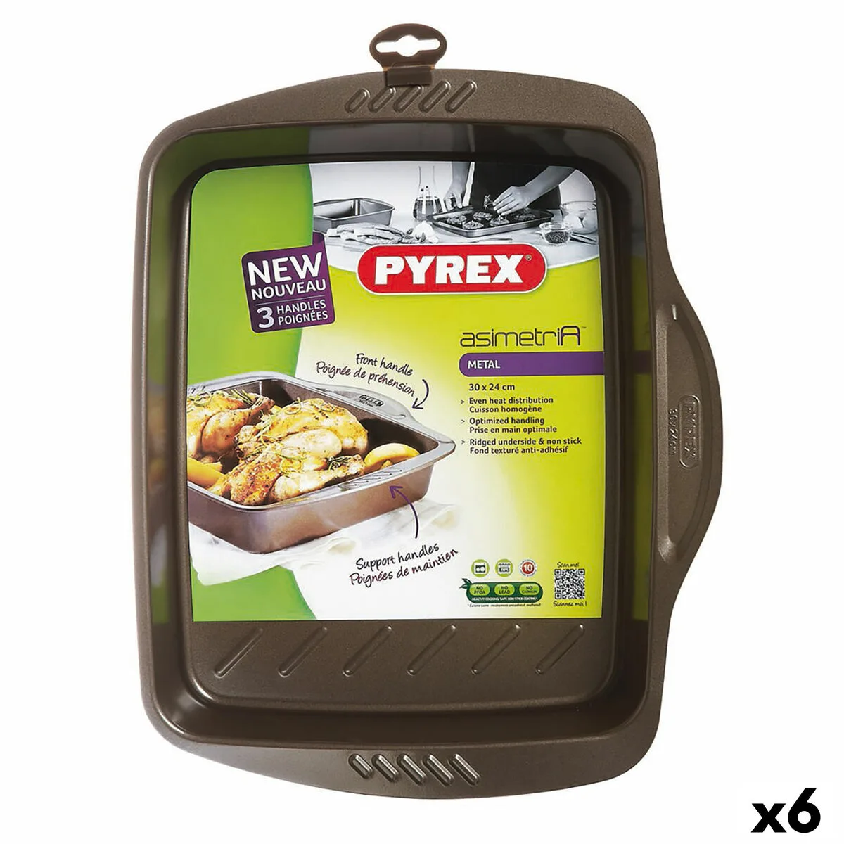 FUENTE PARA HORNO PYREX ASIMETRIA RECTANGULAR METAL 30 X 24 CM (6 UNIDADES)