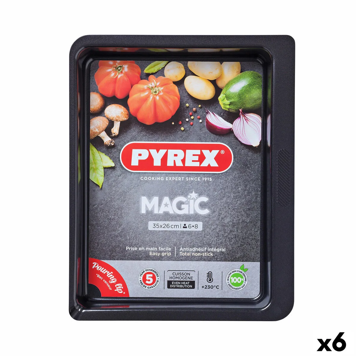 FUENTE PARA HORNO PYREX MAGIC RECTANGULAR METAL 35 X 26 CM 6 UNIDADES
