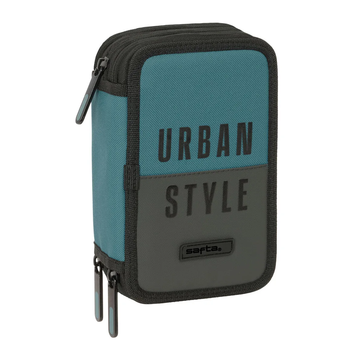PLUMIER TRIPLE SAFTA URBAN STYLE AZUL GRIS 12,5 X 19,5 X 5,5 CM 37 PIEZAS