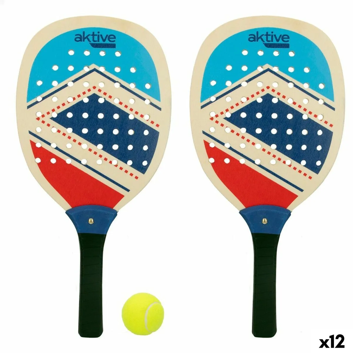 PALAS DE PLAYA CON PELOTA AKTIVE AZUL ROJO (12 UNIDADES)