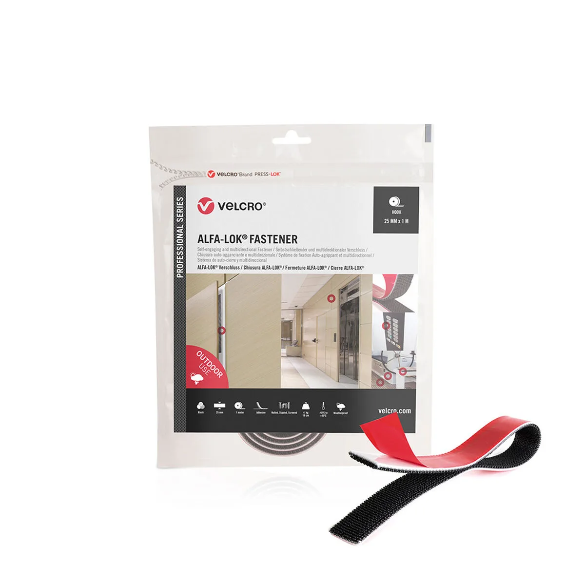 CINTA DE DOBLE CARA VELCRO ALFA-LOK NEGRO 25 MM X 1 M