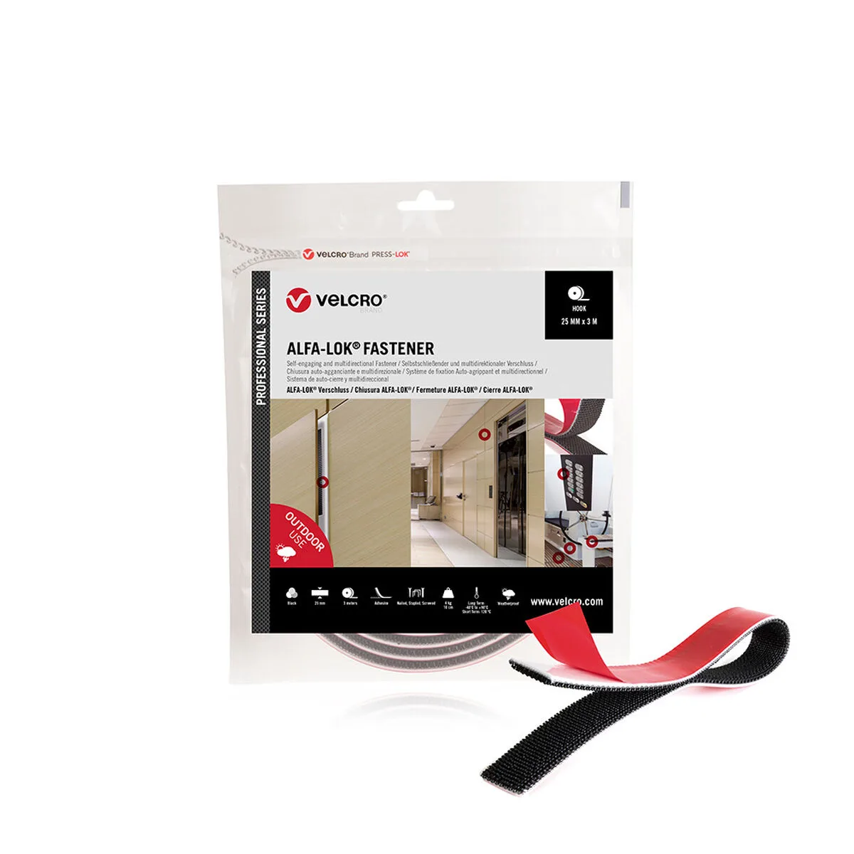 CINTA DE DOBLE CARA VELCRO ALFA-LOK NEGRO 25 MM X 3 M