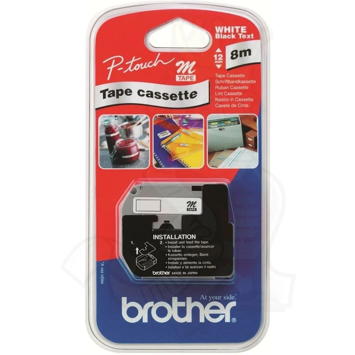 CINTA LAMINADA PARA ROTULADORAS BROTHER MK221 BLANCO NEGRO 9 MM X 8 M
