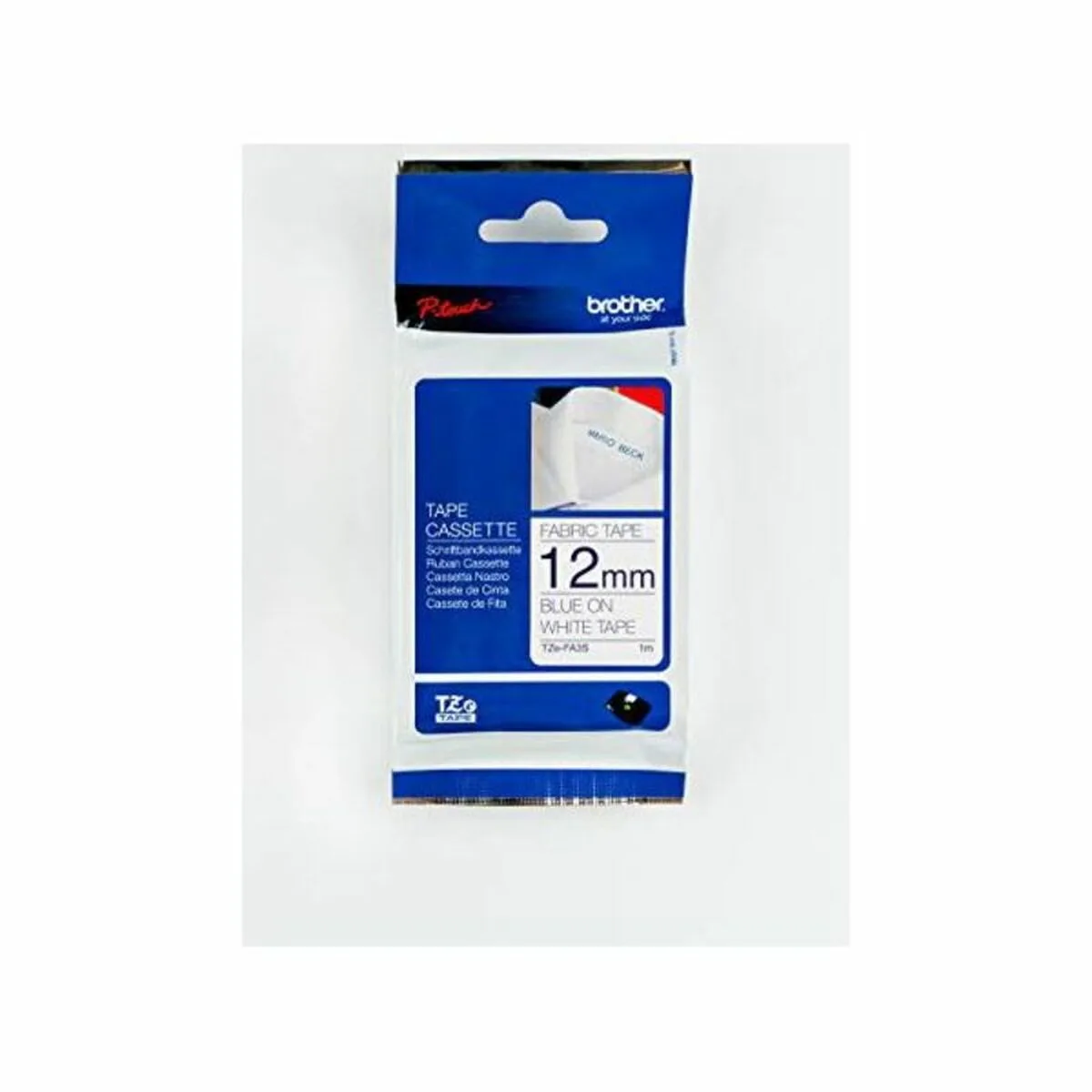 CINTA LAMINADA PARA ROTULADORAS BROTHER TZEFA3 AZUL AZUL/BLANCO 12 MM