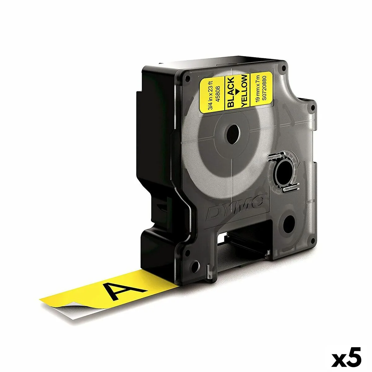 CINTA LAMINADA PARA ROTULADORAS DYMO D1-19 45808 LABELMANAGER™ NEGRO AMARILLO (5 UNIDADES)
