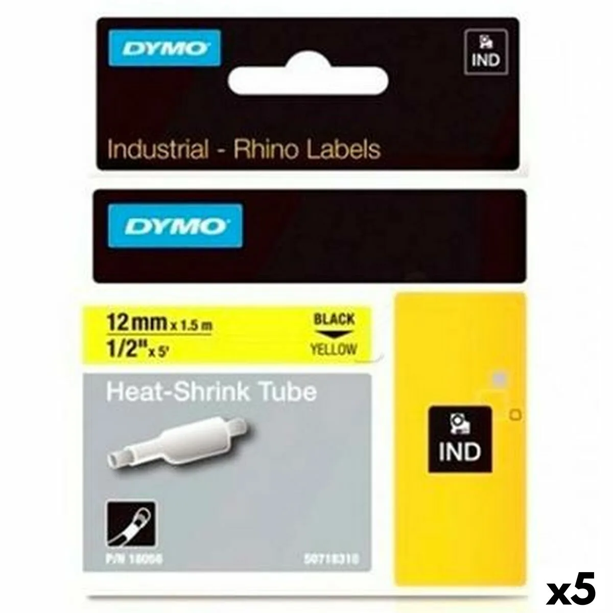 CINTA LAMINADA PARA ROTULADORAS RHINO DYMO ID1-12 AMARILLO NEGRO 12 X 1,5 MM (5 UNIDADES)