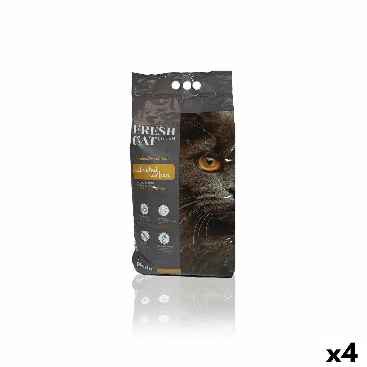 ARENA PARA GATOS GLORIA PREMIUM CARBÓN ACTIVO 5 KG 4 UNIDADES