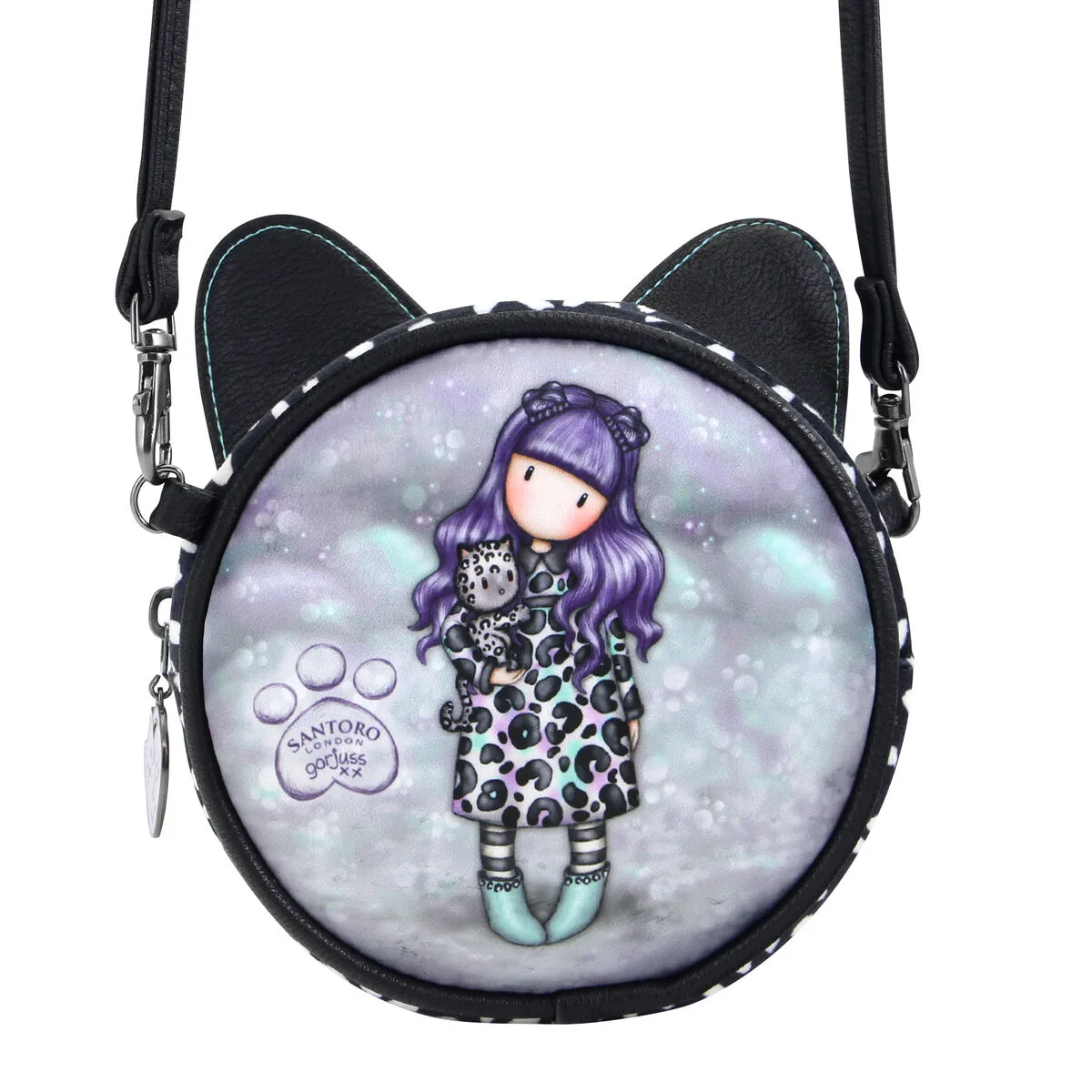 BOLSO BANDOLERA GORJUSS SMITTEN KITTEN NEGRO BLANCO (13,5 X 5,5 X 13,5 CM)