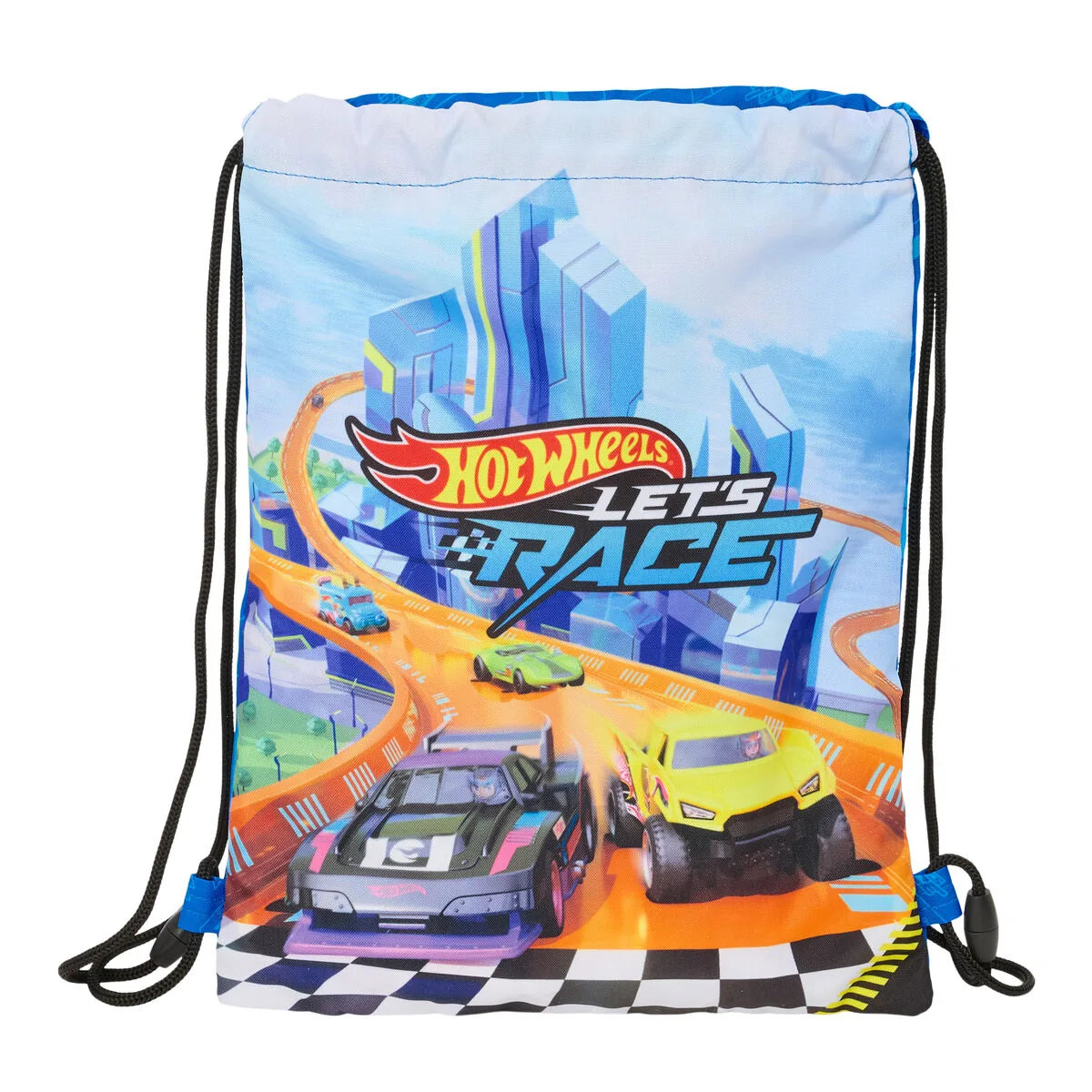 BOLSA MOCHILA CON CUERDAS HOT WHEELS LET'S RACE AZUL NEGRO 26 X 34 X 1 CM