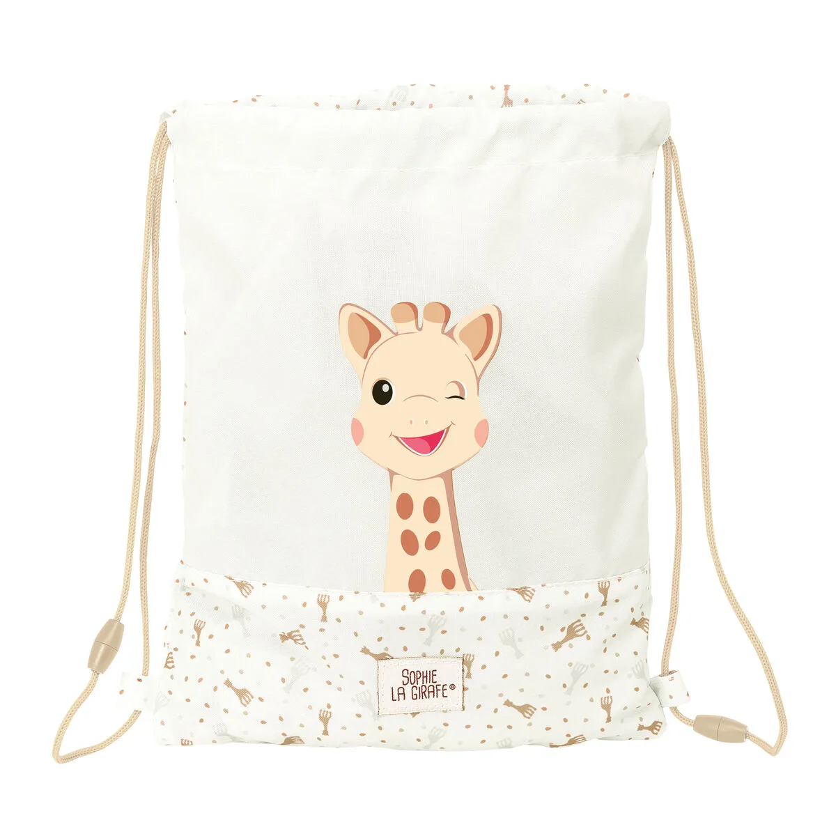 BOLSA MOCHILA CON CUERDAS SOPHIE LA GIRAFE BEIGE 26 X 34 X 1 CM