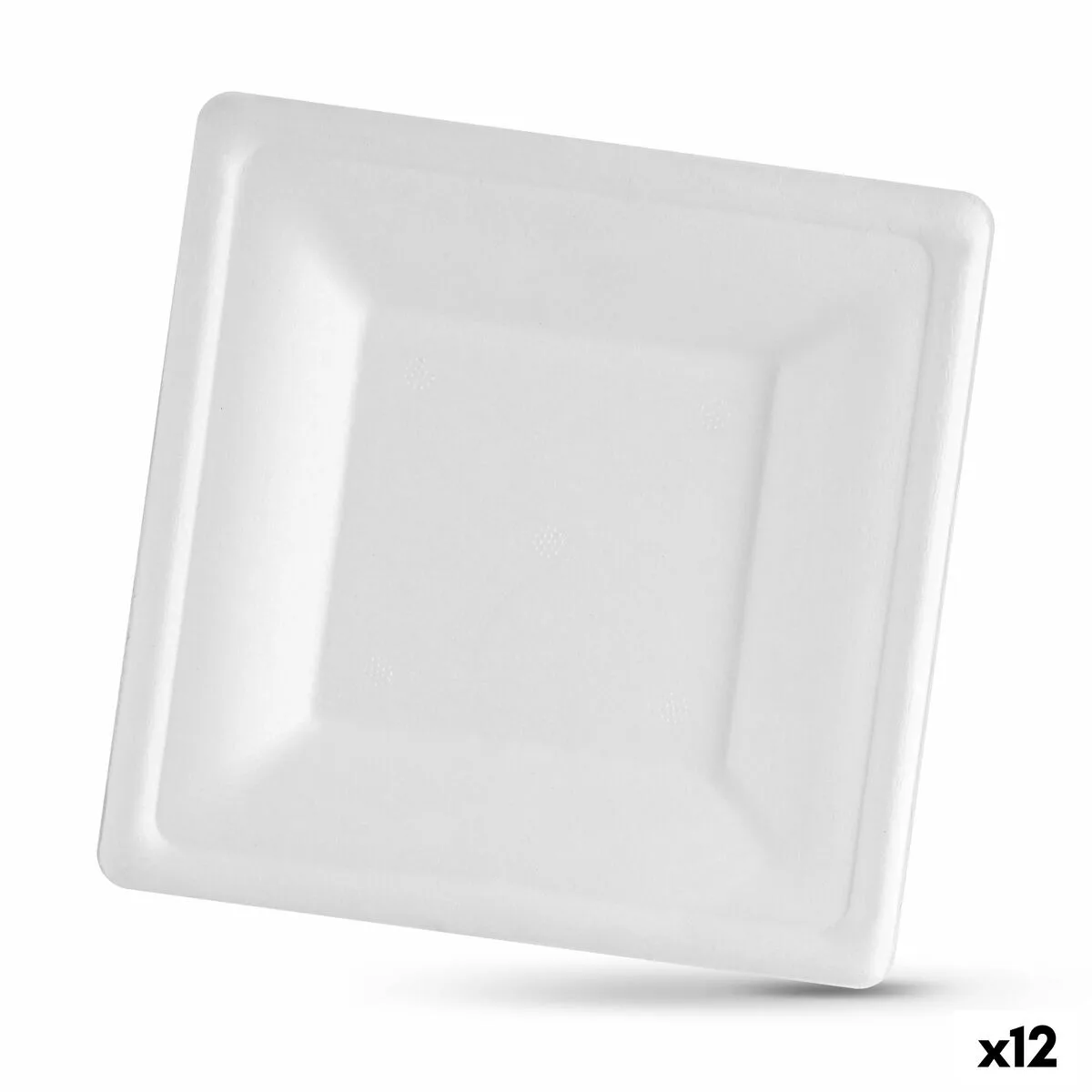 SET DE PLATOS ALGON DESECHABLES BLANCO CAÑA DE AZÚCAR CUADRADO 20 CM (12 UNIDADES)